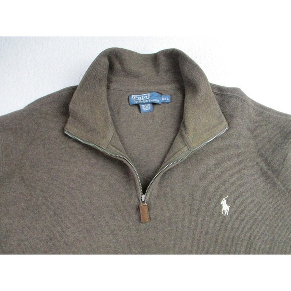 Polo‎ Ralph Lauren Pullover Sweater Mens 2XL Brown Quarter Zip Cotton Pony Logo - Picture 4 of 11